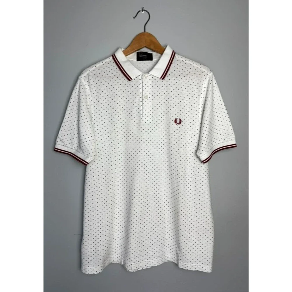 Fred Perry Mens Short Sleeve White Black Dot Red Slim Fit Mens Cotton Polo L - Picture 2 of 6